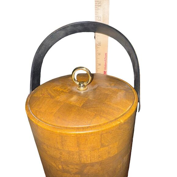 Vintage Mid-Century Wood Ice Bucket with Lid & Handle Barware MCM 1950s-60s - Picture 7 of 9